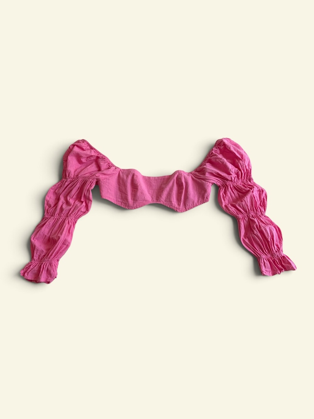 Pink Vanilla Balloon Sleeve Crop Top Bustier Bardot Off Shoulder Fuchsia Small